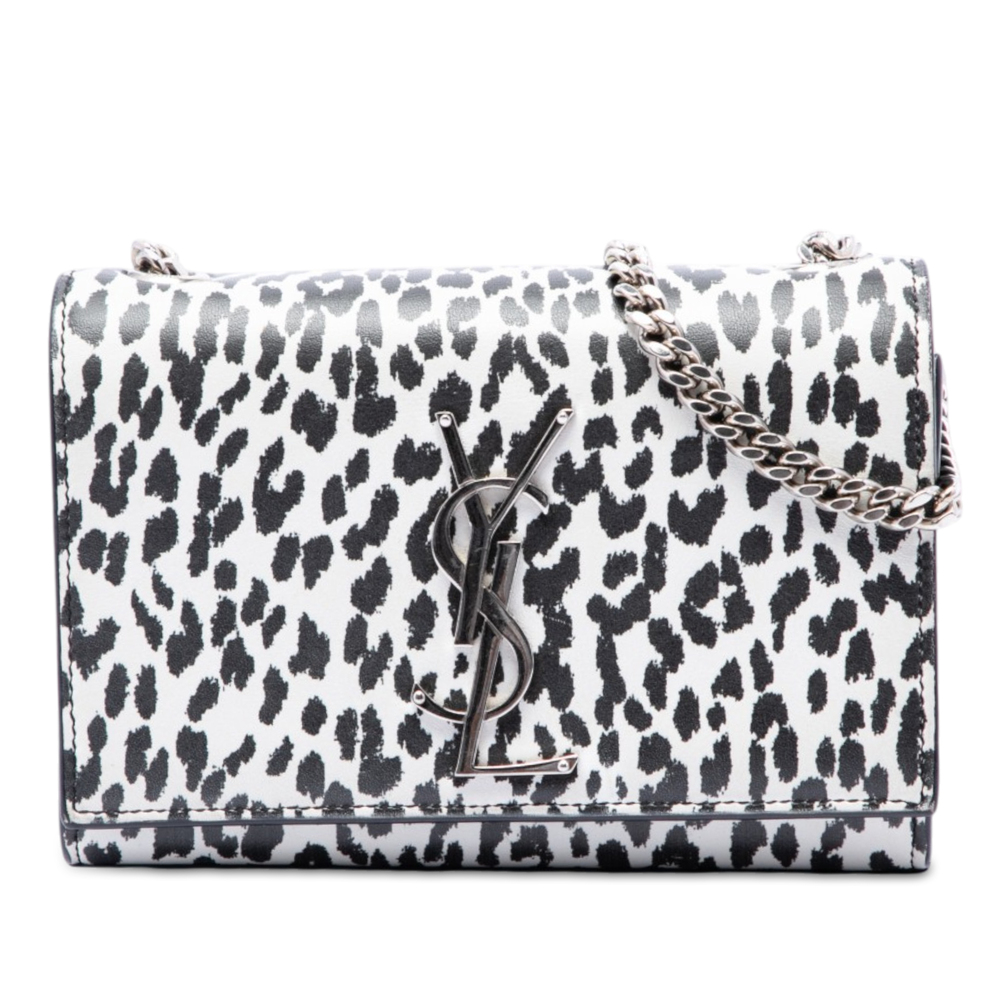 Pre-Loved Saint Laurent Small Calfskin Leopard Print Monogram Kate Crossbody
